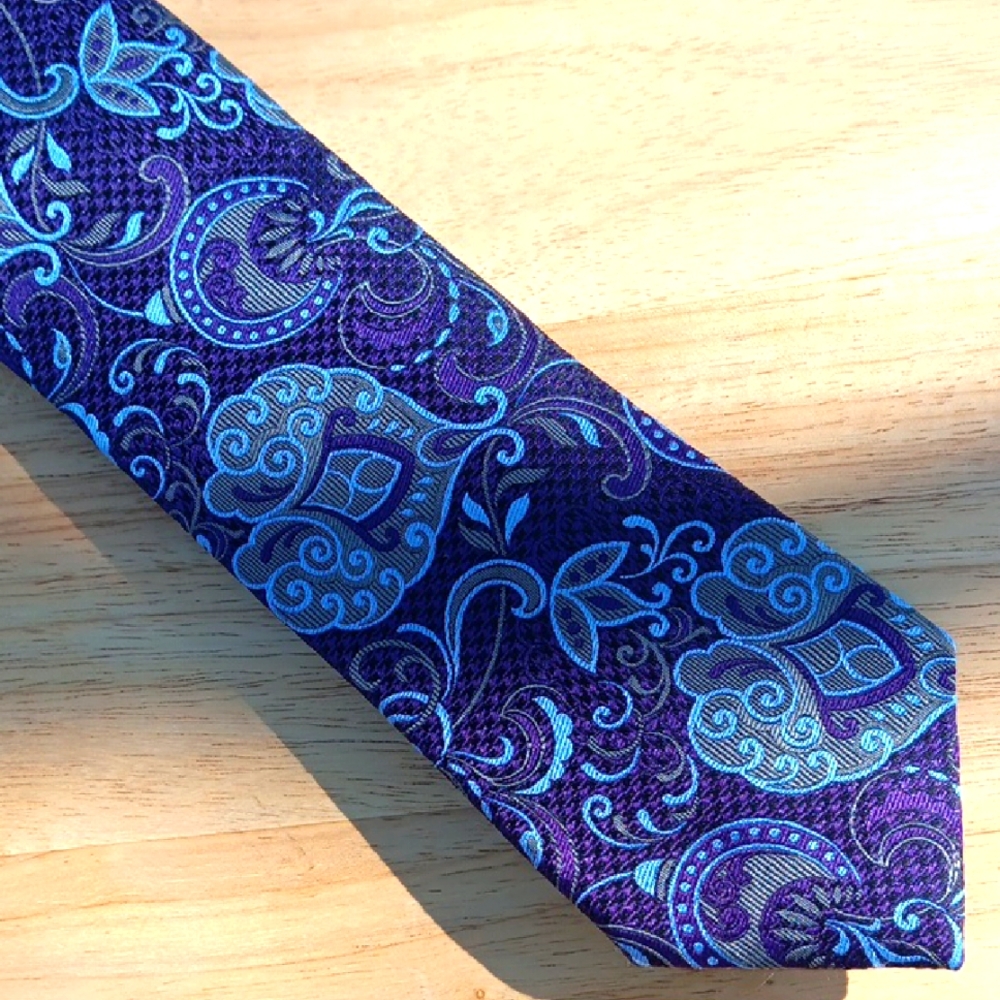 Santorelli Blue and Purple Paisley Silk Tie